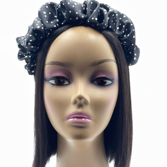 New Quality Black and White Polka dots bendable ruffle fabric satin headband - Picture 7 of 17